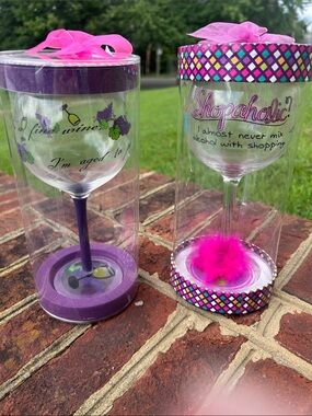 Purple & Pink Novelty Wine Glasses Shopaholic & Fine Wine Designs